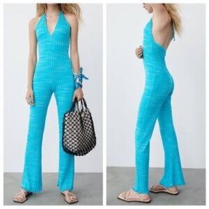 Zara Blue Halter Jumpsuit